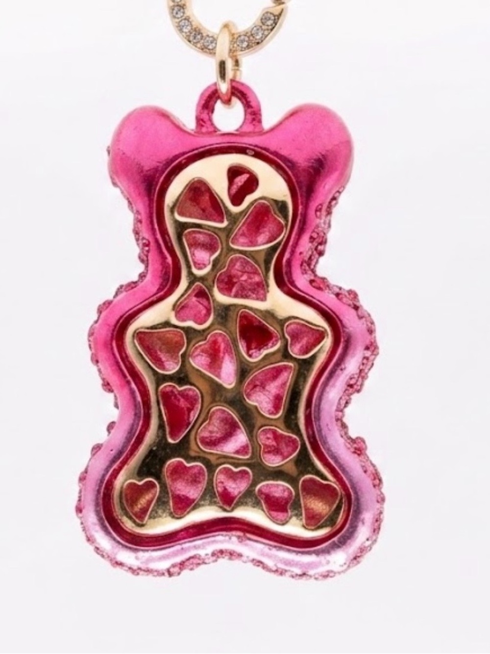 NWT ⚜️💖⚜️ Betsey Johnson Pink Crystal Teddy Bear Statement Necklace - Picture 5 of 13